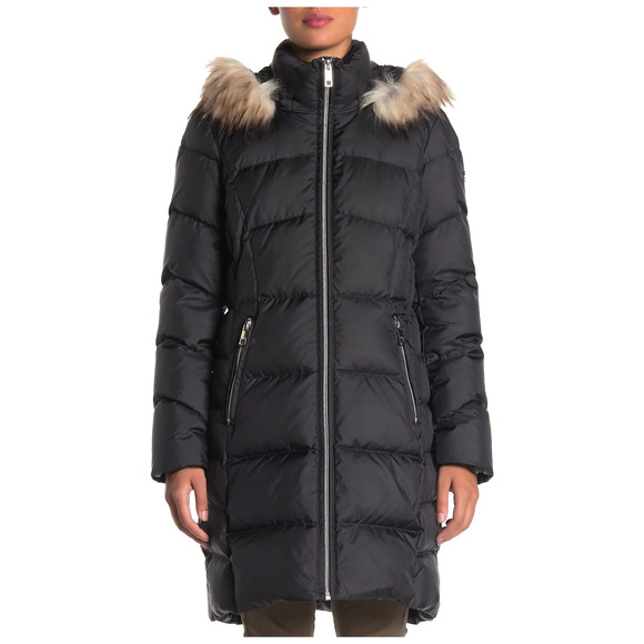 CALVIN KLEIN Solid Black Detachable Faux-Fur Hooded Full-Zip - Main Image